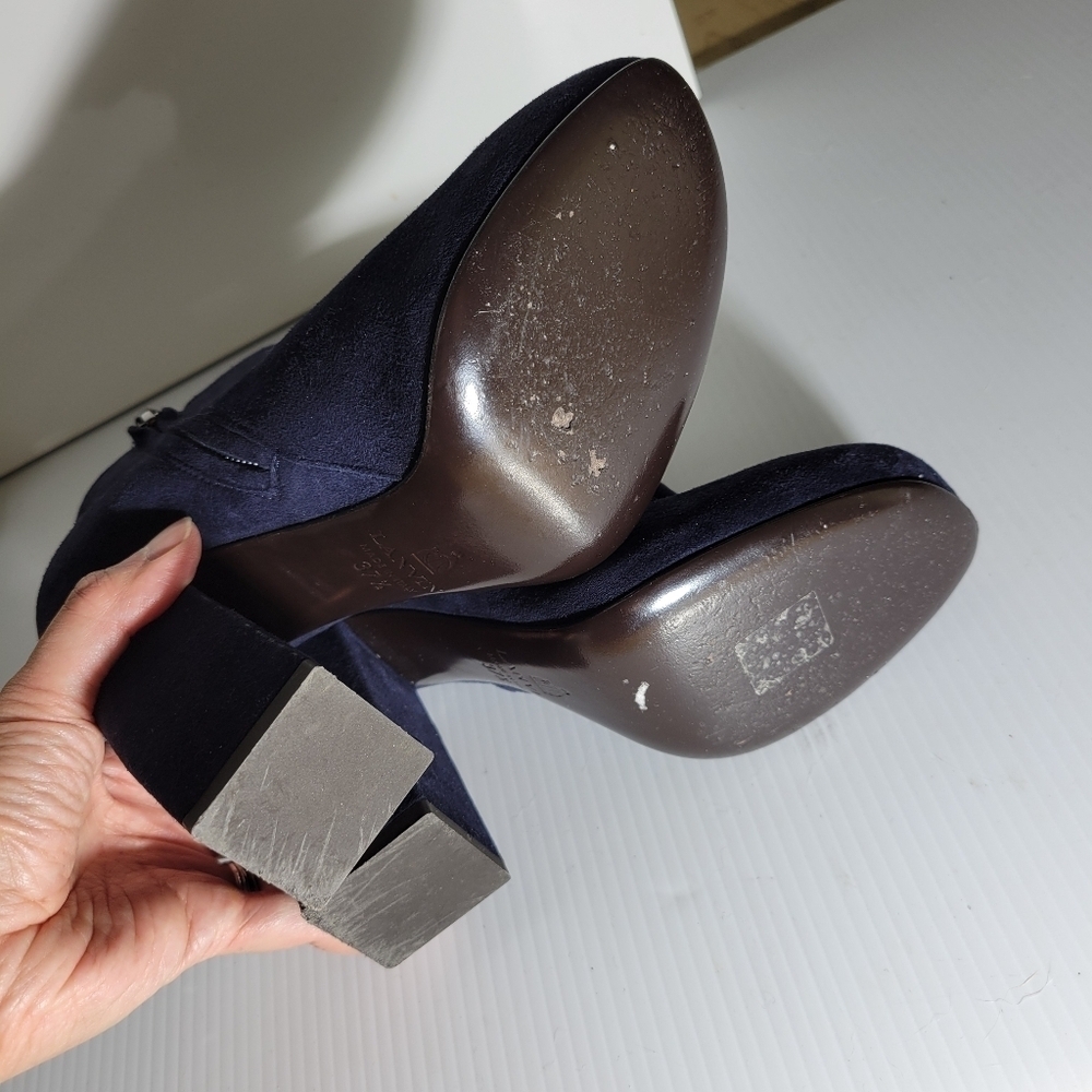 Lanvin suede ankle booties block heel round toe navy blue 37.5 6.5 - Picture 9 of 11
